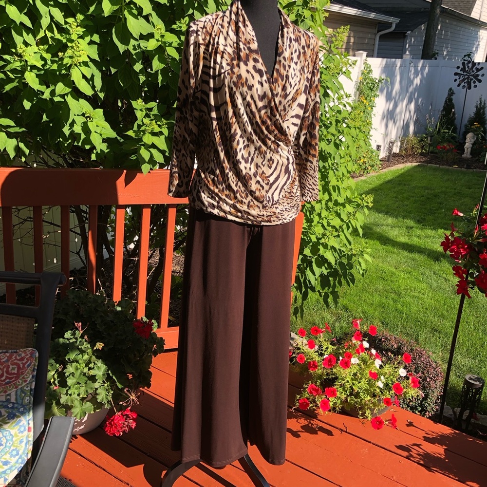 Leopard Print Top with Brown Wide-Leg Pants